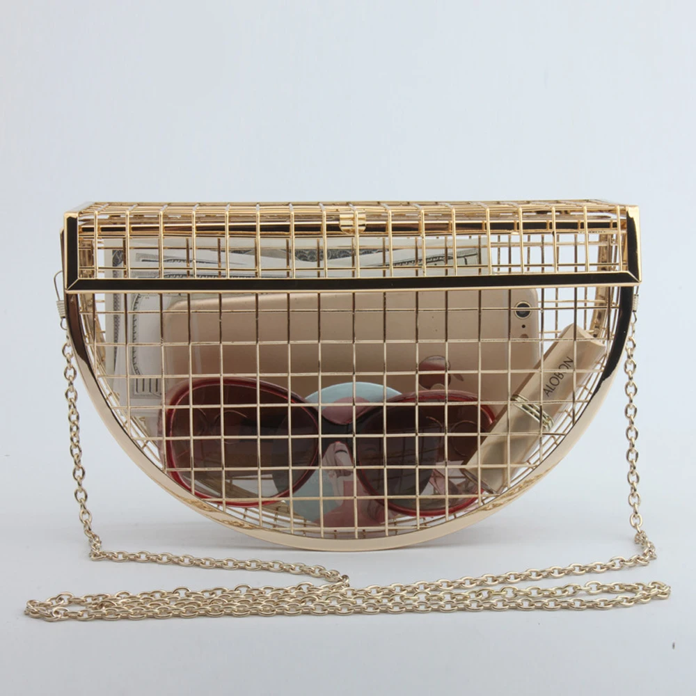 

Unique Design Metal Hollow Oval Fashion Women's Evening Clutch Bag Lady Chain Shoulder Bag Crossbody Female Messenger Party Bag