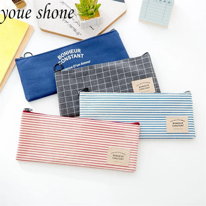 

1PCS Student pencil case stationery bag simple style canvas pen bag Korean stationery wholesale cartoon pencil cases student