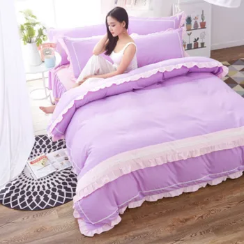 

2019 new Korean 1.8m solid color bed skirt four-piece set plain color fashion bed skirt bed sheet cover