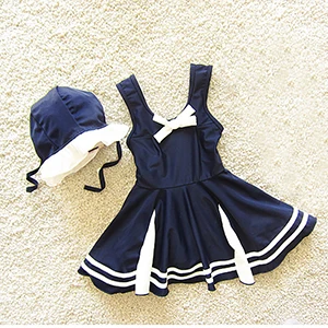 Sunny eva/детский купальный костюм для девочек, купальная одежда, Пляжное Платье для девочек, однотонный купальник с шортами - Цвет: AQ H8103 navy