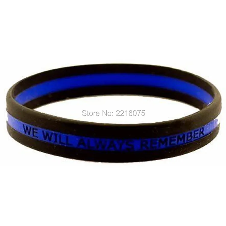 1000pcs We Will Always Remember Thin Blue Line silicone wristband