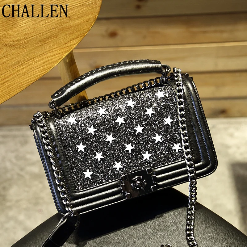 

women bag 2018 luxury handbags women bags designer new square package five-pointed star sequin shoulder bag diagonal handbag