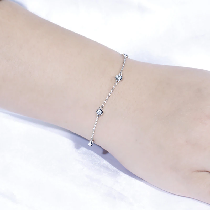 Женский браслет DovEggs из белого золота 14 к 585 пробы 0 5 см 3 мм F Color VVS Moissanite длина 17