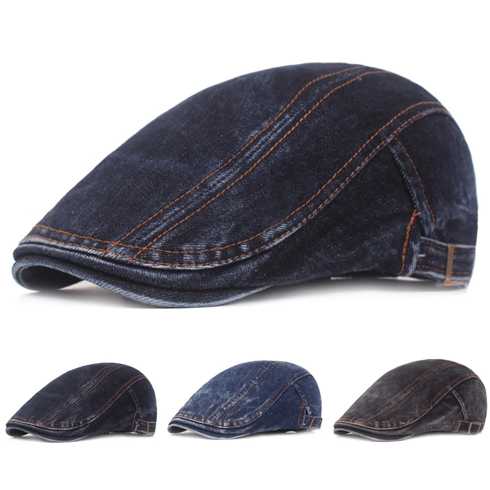 

Men’s Classic Visor Hat Outdoor Adjustable Newsboy Hats Denim Driving Golf Cap CSHAT0381