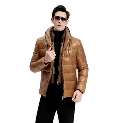 Новый Для мужчин Мужские парки модные зимние классические однотонные Цвет Короткое пальто Slim Fit Верхняя одежда с хлопковой подкладкой для