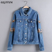 Olgitum Весенняя Новая женская синяя хлопковая джинсовая куртка легкая постираемая Женская модная Цветочная вышивка повседневные лацканы джинсы