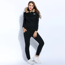 Women Pullover Hoodie Hooded Thicken Fleece Long Sleeve And Casual Drawstring Pant Set Warm Tracksuit Women