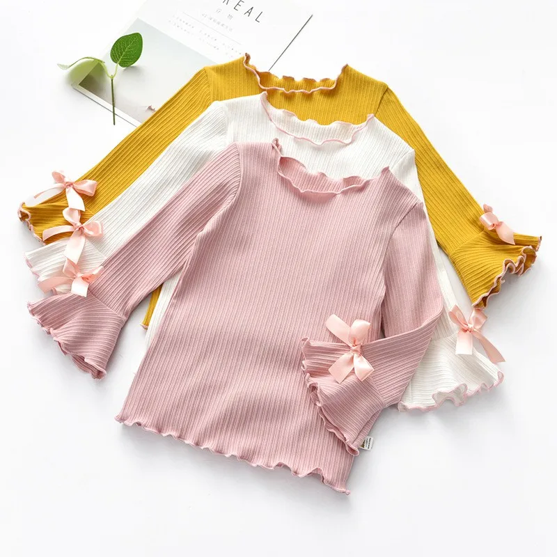 

Autumn Girl Solid Color Long-sleeved Shirt Children Casual Tops Baby Soft Outfits