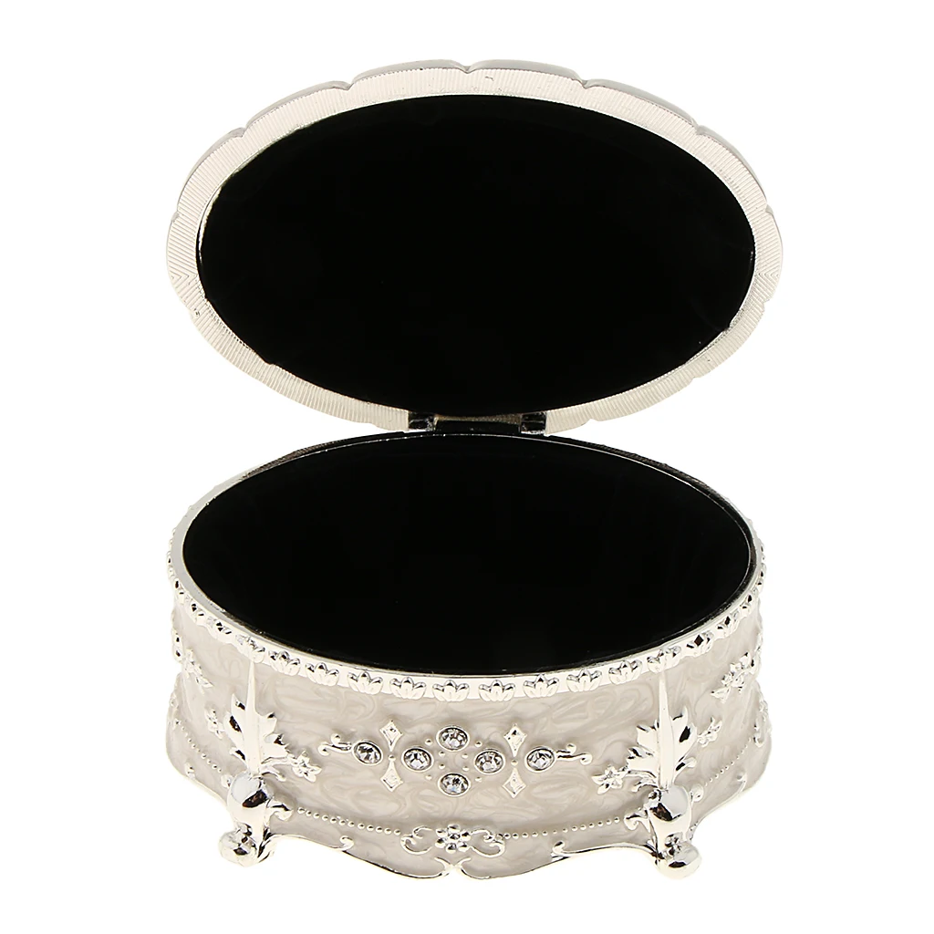 Crystal Enamel Oval Metal Vintage Jewelry Box Gift Earrings Ring Storage Box