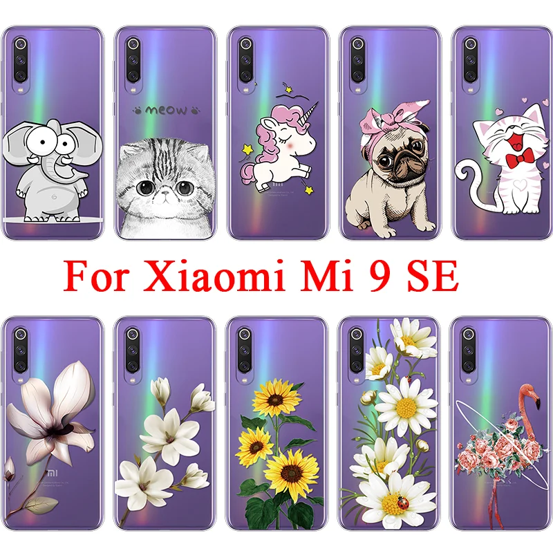 

Clear Soft TPU Case For Xiaomi Mi 9 Mi9 Silicone Phone Back Cover Luxury For Xiaomi Mi 9 SE Mi9se Cute Animal Flower Coque Funda