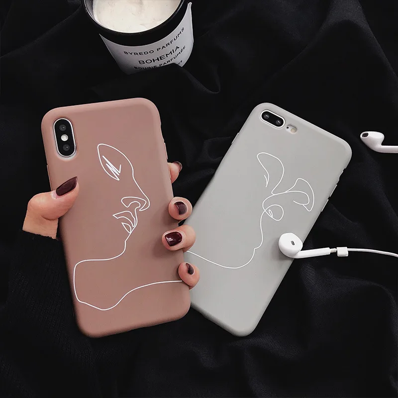 

For Cold wind ins Simple Art Line Case for iphone XR XS Max X Full Protective Silicone Soft Case for iphone 6s 6 7 8 Plus Cover