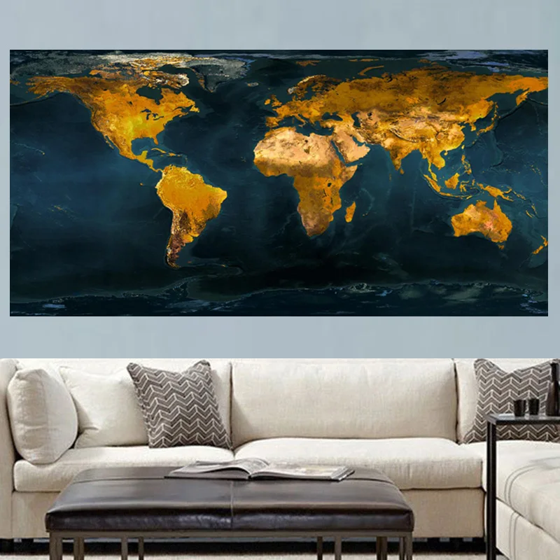 Abstract Vintage Gold Globe World Map Oil Painting HD Print On Canvas Art Modern Wall Picture for Office Room Cuadros Decor