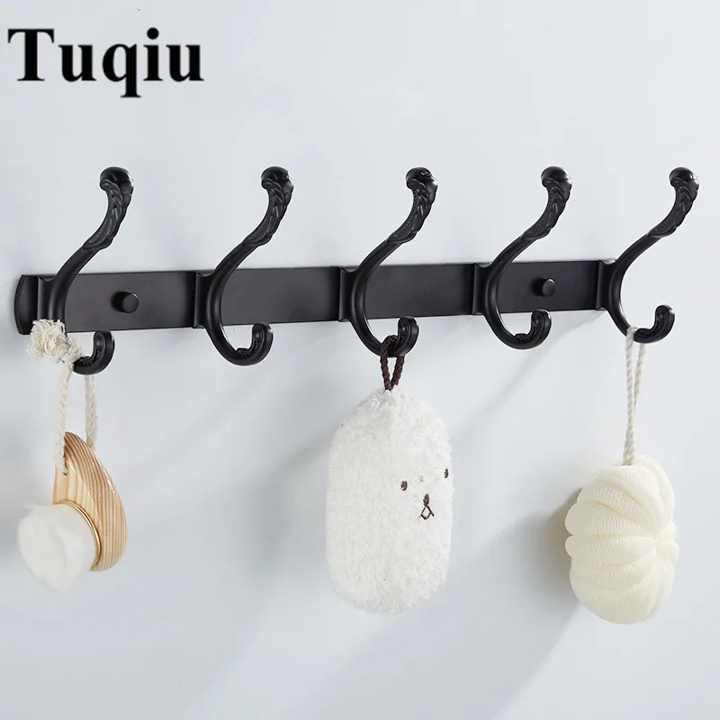 Black/White Wall Mounted Bathroom Robe Hooks 4 7 Row Hook Coat Hanger ...
