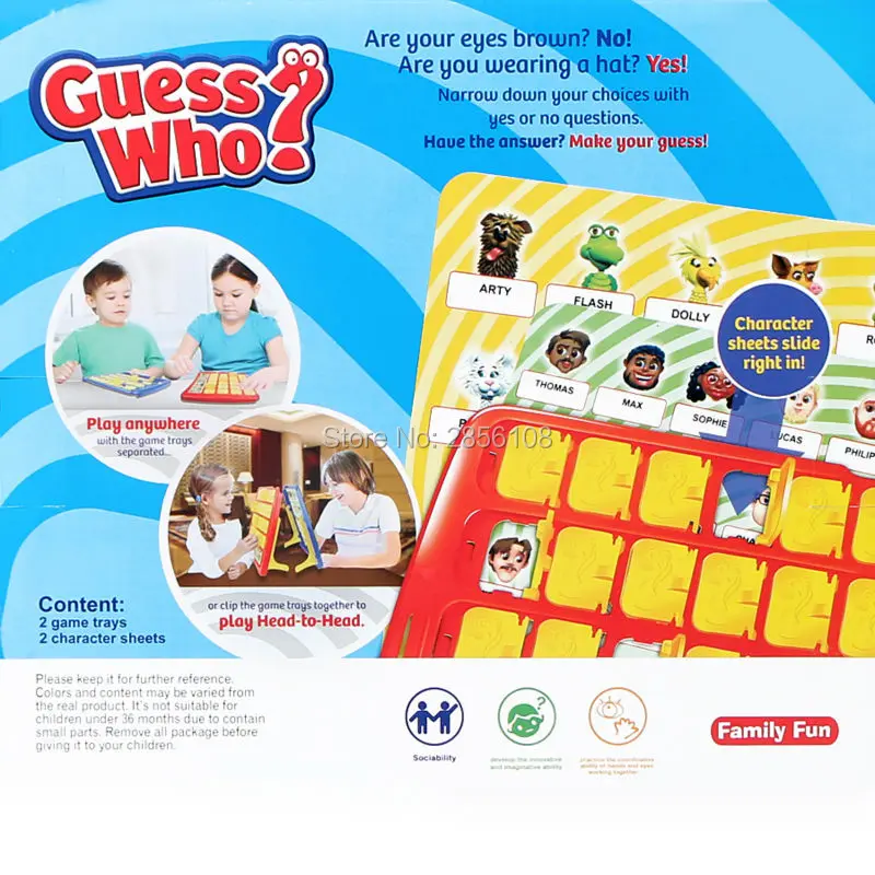 discount  Party Family Fun Board Guessing Game GUESS WHO with 2 character sheets-people and pets Educational 