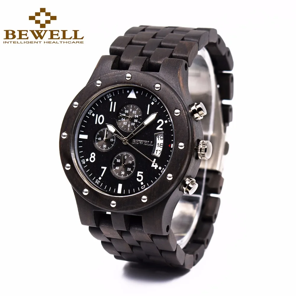 

BEWELL Multifunction Mens Watches Top Brand Luxury Wooden Wristwatch with Date Display Sport Stopwatch Relogio Masculino 109D