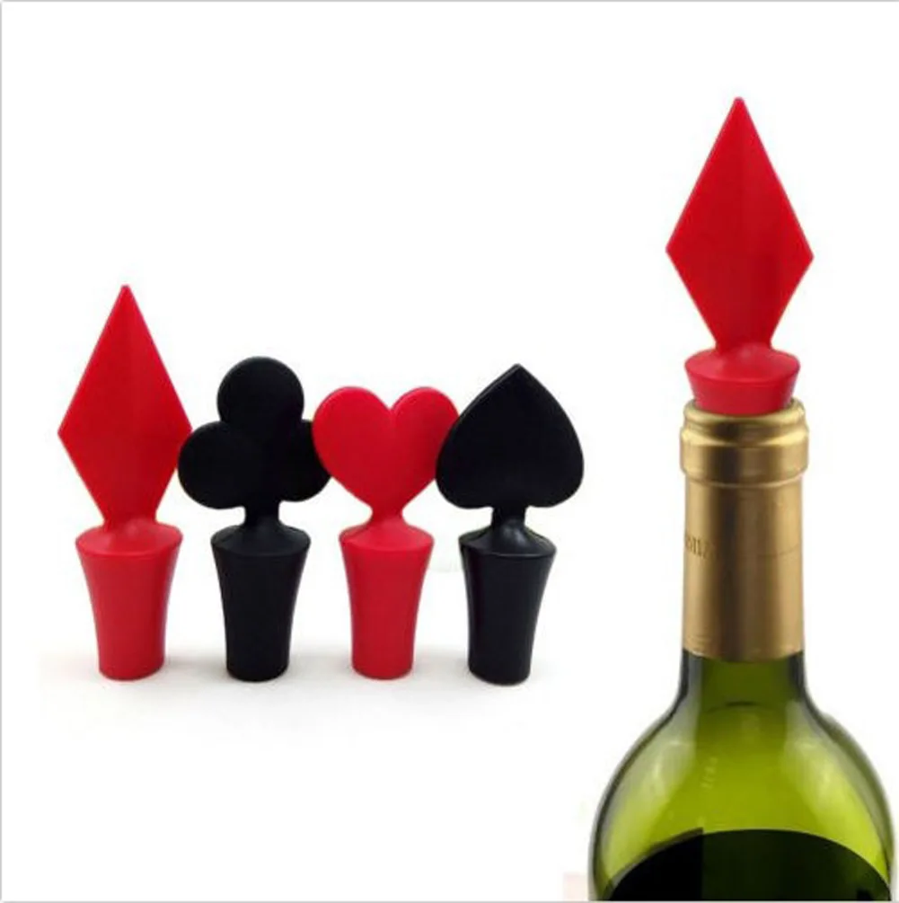 1Pcs Creative Poker Shaped Novelty Silicone Wine Bottle Stoppers Beer Wine Bottle Cover Kitchen