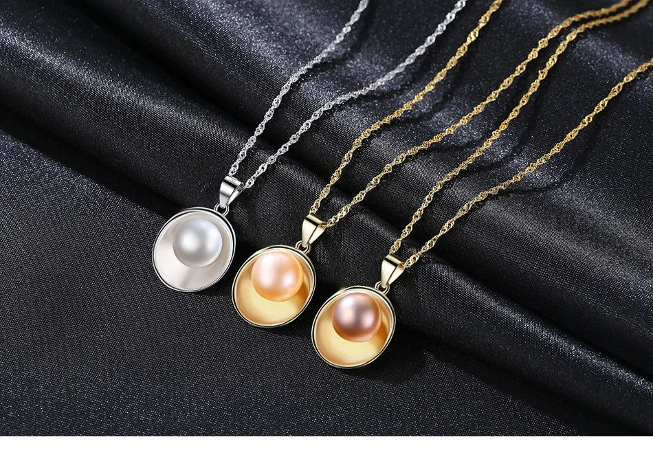 

S925 sterling silver shell necklace with natural freshwater pearl ladies necklace accessories GS12