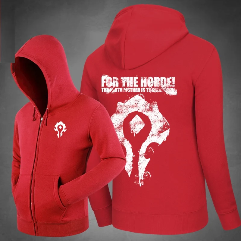 

2017 Hot Game WoW For the Horde Logo Hoodies Side pockets Hoody Sweatshirts Outerwear Unisex Cotton Zipper Coat drop shipping