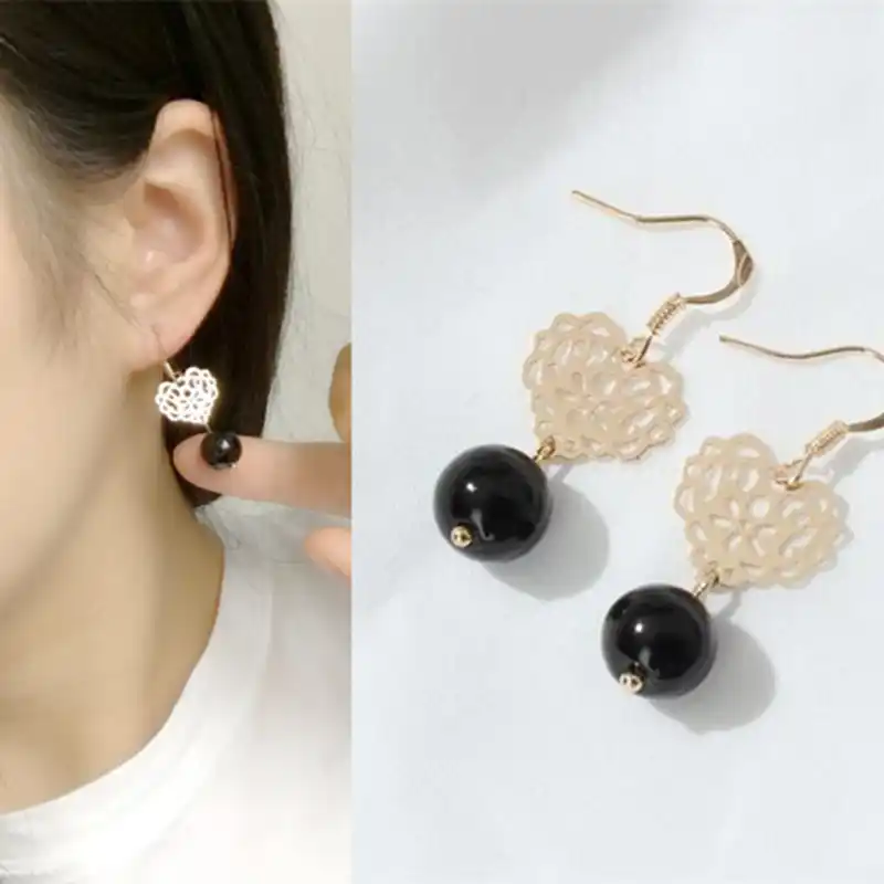 Женские серьги с кулоном и черным жемчугом в форме сердца 4ED60|pearl pendant earrings|earrings