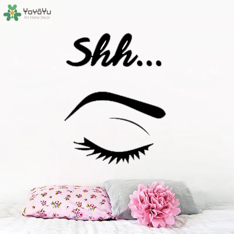 

Closed Eyes Pattern Wall Decal Viyl Quotes Shh Girls Beauty Salon Wall Stickers Eyelashes Door Decor Home Art Mural DIY SYY745