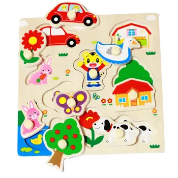 

20 cm Hand Grap Wood Cartoon Animal Puzzles 3D Wooden Puzzle Jigsaw Toys Intelligence Kids Early Educational Toys For Children