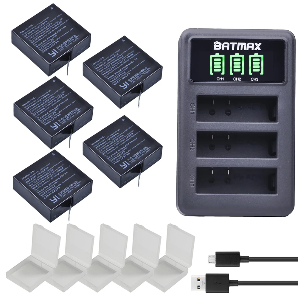 

5x 1400mAh Battery For Original Xiaomi Yi II Xiami yi 4k Batteries+ LED USB 3slots Charger for Xiaoyi Yi Lite Action Camera
