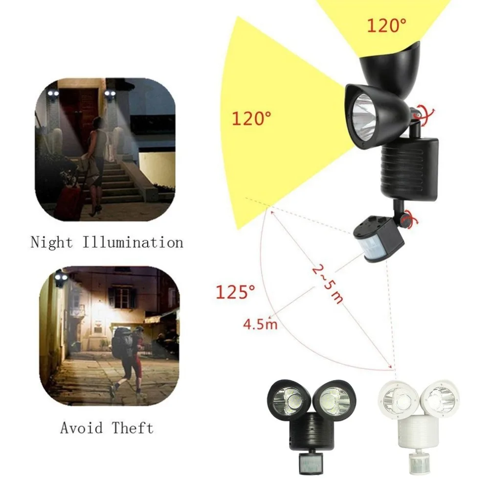 22LED двойной детектор безопасности споты на солнечной энергии прожектор датчика движения открытый настенный светильник для сада пейзаж