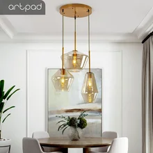 Artpad Single Three Heads Nordic Glass Pendant Lights Living Room Dining Room Kitchen Hanging Lamp Loft Modern Pendant Light Led artpad nordic multi color ceiling pendant lamp two three heads e27 metal lamp shade led dining room modern pendant light fixture