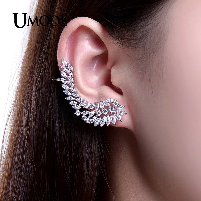 UMODE Brand Crystal Cuff Earrings Women Fashion Jewelry 2017 CZ White Gold Color Stud Earring Female Wedding Gift Brinco AUE0214