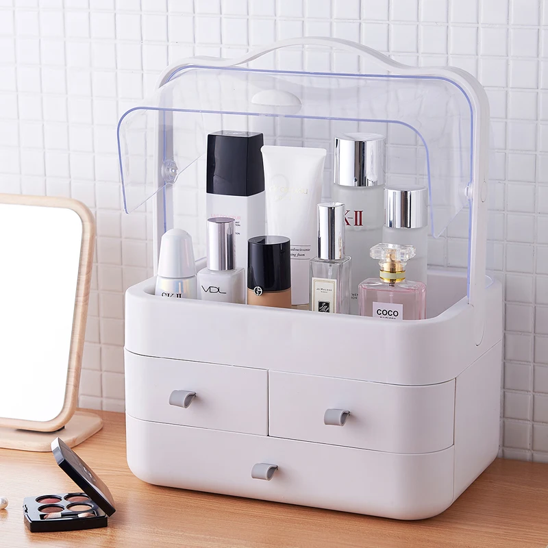

Extra large drawer type cosmetics storage box with cover dust-proof skin care products rack dressing table desktop finishing box