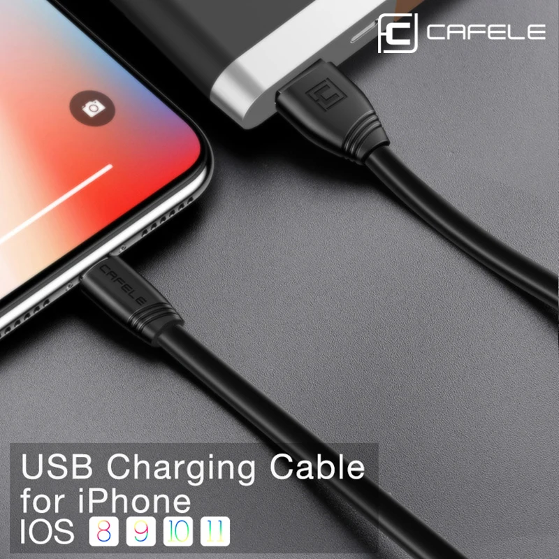 Cafele Flat Usb Cable for iphone X 8 7 6 Plus 5S SE ipad Usb Charging Data Sync Usb Cable Durable Fadeless TPE 5V 2.1A