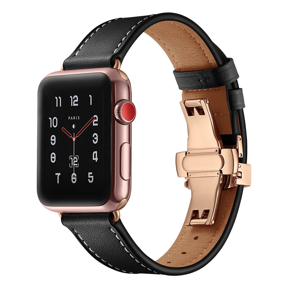 Роскошный браслет с застежкой "Бабочка" для Apple Watch ремешок 38 мм 42 мм браслет из натуральной кожи для iWatch ремешок 40 мм 44 мм Серия 1 2 3 4