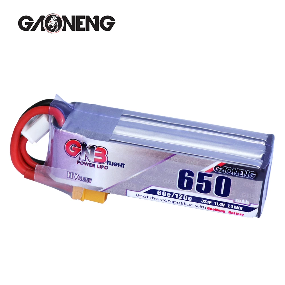 2 шт. Gaoneng GNB 650mAh 3S 11,4 V 60C/120C HV Lipo батарея XT30 разъем для FPV гоночный Дрон 4 оси БПЛА RC Квадрокоптер RC Дрон запчасти