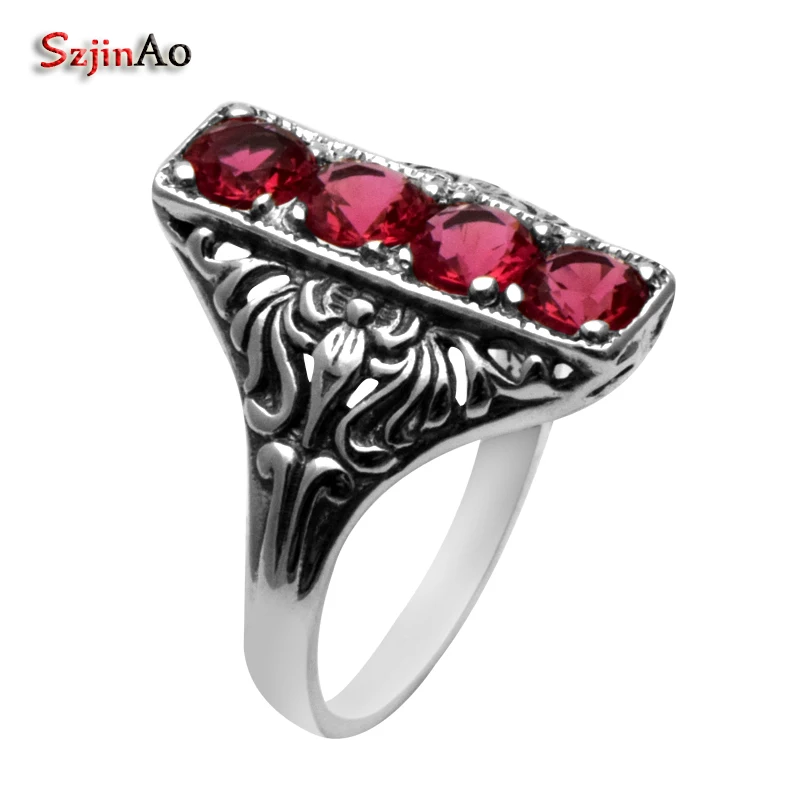 Szjinao Unique Bohemia Style Vintage Red Ruby Jewelry of Women 925 Sterling Silver Rings Size 10 9 8 7 6 5 Free box Szjinao Unique Bohemia Style Vintage Red Ruby Jewelry of Women 925 Sterling Silver Rings Size 10 9 8 7 6 5 Free box