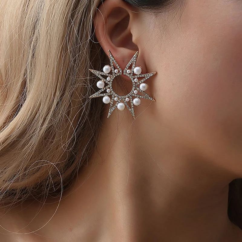 

Gold/Silver Vintage Bohemian Sunflower Earrings Imitation Pearl Crystal Earrings For Women Best Gift For Women Fashion Jewelry