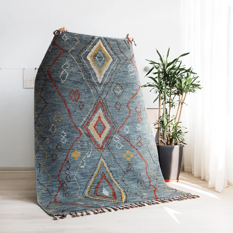 Шерстяной хлопок ковер килим геометрический богемский индийский серый плед марокканский полосатый современный дизайн в скандинавском стиле