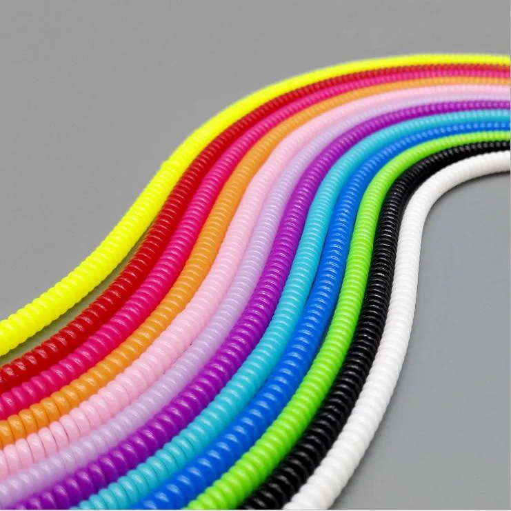 

100pcs/lot Solid Color TPU spiral USB Charger cable cord protector wrap cable winder for charging cables organizer, Length 50cm