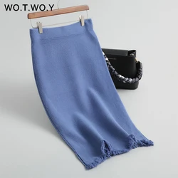 WOTWOY Autumn Winter Woolen Pencil Skirt Women High Waist Long Skirts Women 2018 Split Casual Knitted Skirt Cotton Jupe Femme WOTWOY Autumn Winter Woolen Pencil Skirt Women High Waist Long Skirts Women 2018 Split Casual Knitted Skirt Cotton Jupe Femme