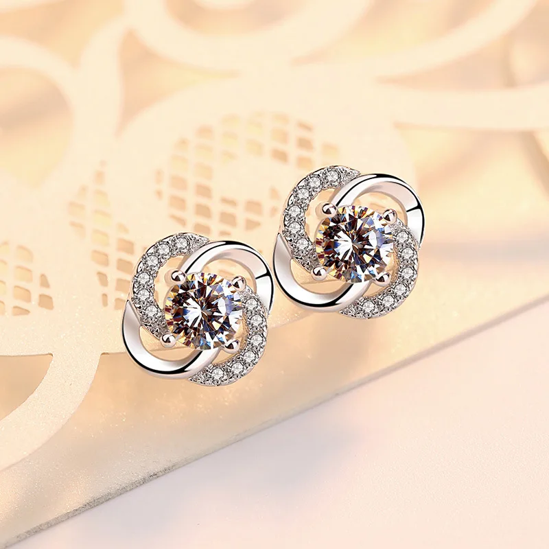 Korean Version S925 Silver Ear Studs Female Diamonds Zircon Rotating Earrings Temperament Simple Personality Ear Accessories Fine Jewelry