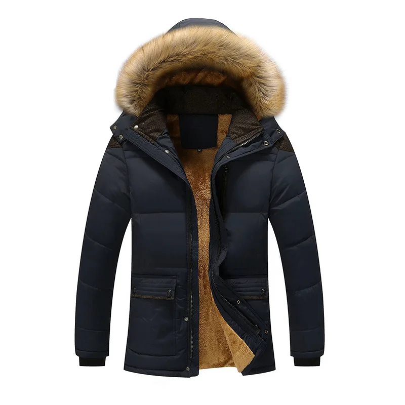 

Men Fashion Coat Youth Hooded Cotton Loose Warm Clothes Hooded Faux Mink Fur Collar Cotton-Padded Clothes Winter Thick Youth