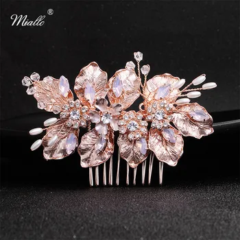 

Miallo Wholesale 2019 New Arrival Rose Gold Flowers Wedding Hair Comb Bridal Hair Jewelry Headpieces Hairpins Clips for Women