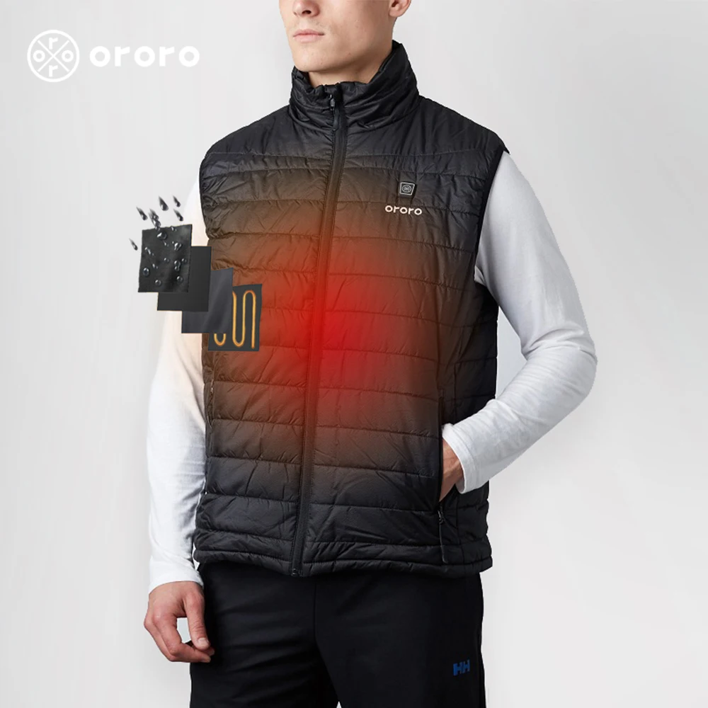 ORORO Winter Black Mens Heated Vest Windbreaker Sleevless Jacket Water