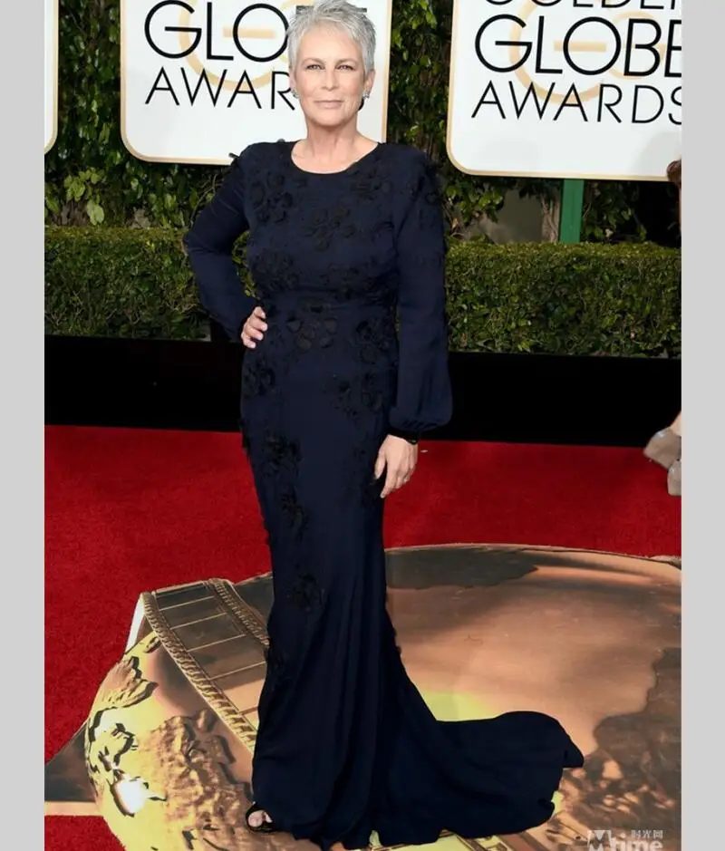 2016 Golden Globe Awards Jamie Lee Curtis Celebrity Dresses Long Sleeve