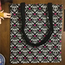 Yile вручную хлопок холст Экологичная для шоппинга с ручкой сумка печать красный сердце мотив Черепа 1758-2