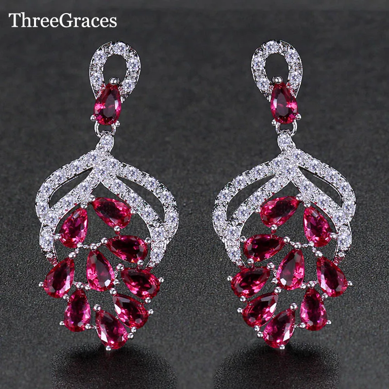 

ThreeGraces 4 Color Options Top Quality Micro Pave Cubic Zirconia Stone Rose Red Fashion Crystal Drop Earrings For Women ER029