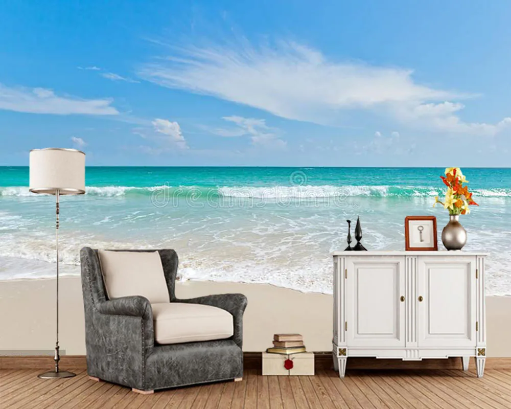 Papel де parede морской пляж и голубое небо песок солнце природные 3d обои, гостиная ТВ диван стены спальни обои для стен