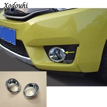 

For Honda Fit jazz 2014 2015 2016 2017 car body front fog light lamp detector frame stick styling ABS Chrome cover trim parts
