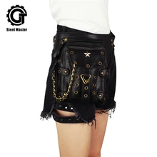 Стимпанк маленькая поясная сумка в стиле ретро, черная мотоциклетная сумка из искусственной кожи, Женская Мужская Готическая викторианская сумка на плечо с заклепками и металлической цепочкой