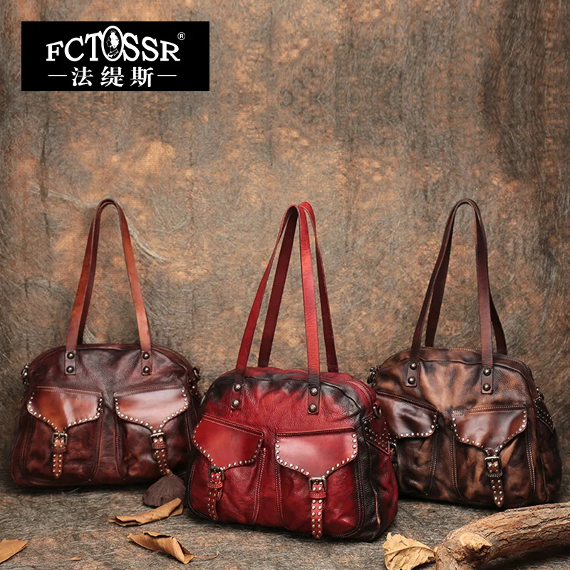 

FCTOSSR New Arrival Handbags Women Sling Bags 2019 Handmade Retro Natural Leather Lady Messenger Bag Large Capacity Tote Bags