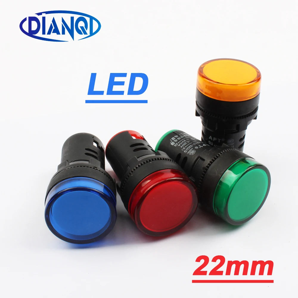 1pcs 12V 24V 110V 220V 380V 22mm Panel Mount LED Power Indicator Pilot Signal Light Lamp